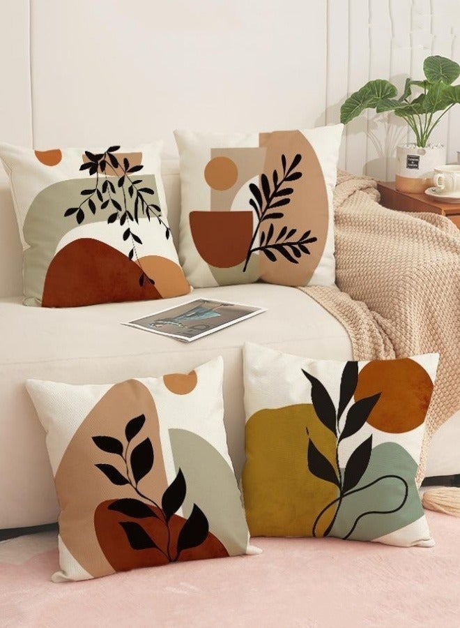 كيلا طقم أغطية وسائد مربعة بنمط بوهيمي مكون من 4 قطع، طقم من 4 أغطية وسائد، أغطية وسائد زينة 45 × 45 سم، غطاء وسادة مزخرف بأوراق بنمط بوهيمي، غطاء وسادة، واقيات وسائد للسرير والأريكة، ديكور منزلي (الغطاء فقط) - Image 2